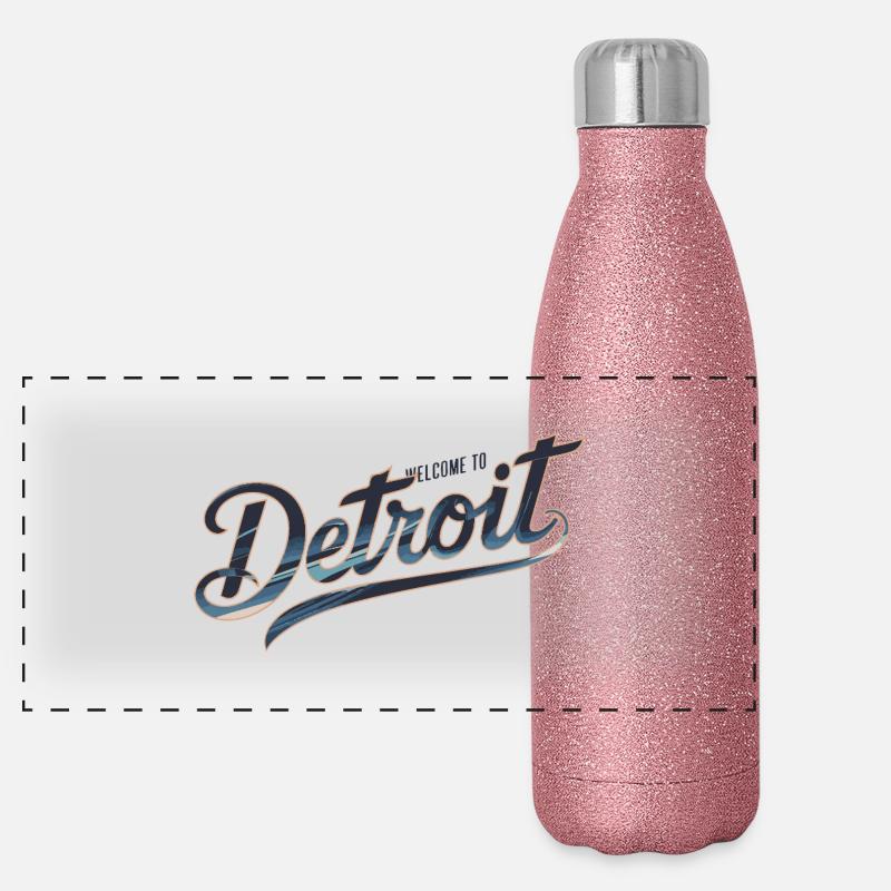 WILLKOMMEN IN DETROIT Panorama Glitzer Isolierflasche 500 ml