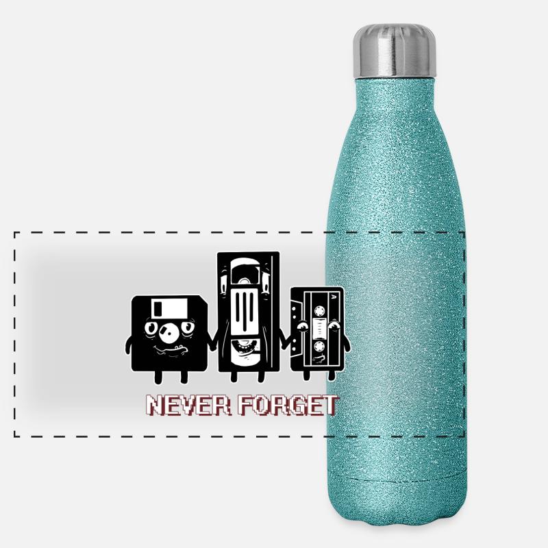NEVER FORGET CASETTE DISKETTE FUNNY Panoramic Glitter Thermal Bottle 500 ml