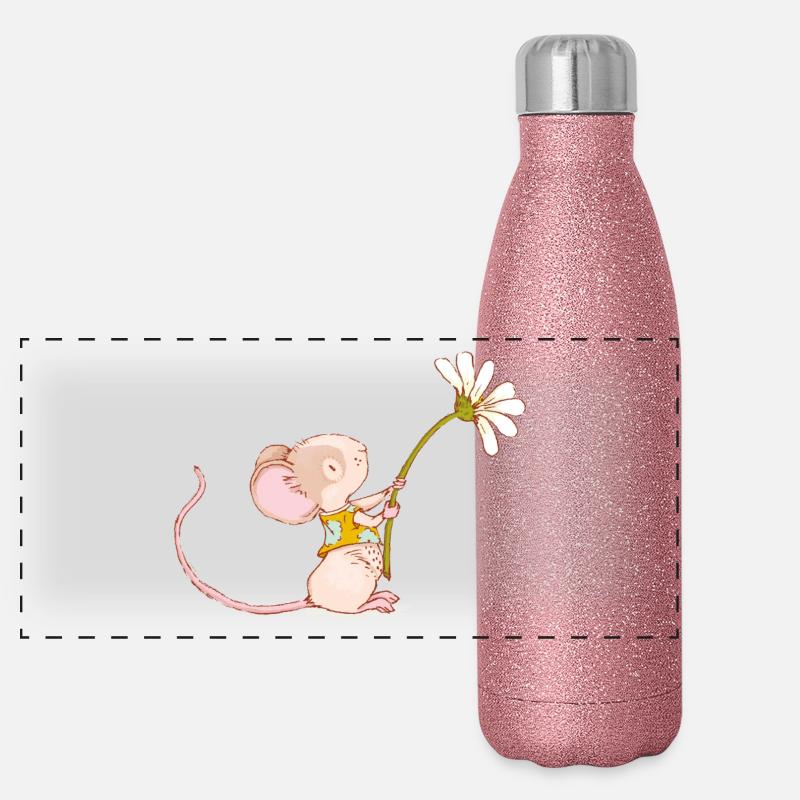 Souris avec fleur Gourde isotherme panoramique pailletée 500 ml