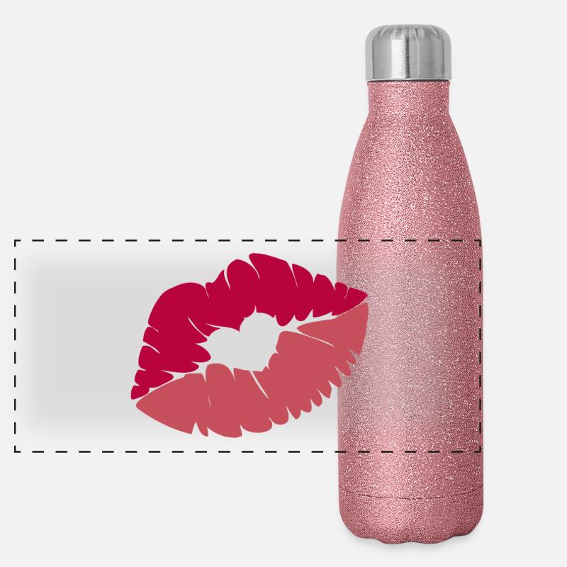 Kussmund mit Herz Panorama Glitzer Isolierflasche 500 ml