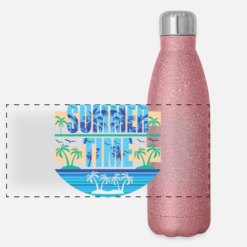 Summer Time - Panoramic Glitter Thermal Bottle 500 ml - pink glitter