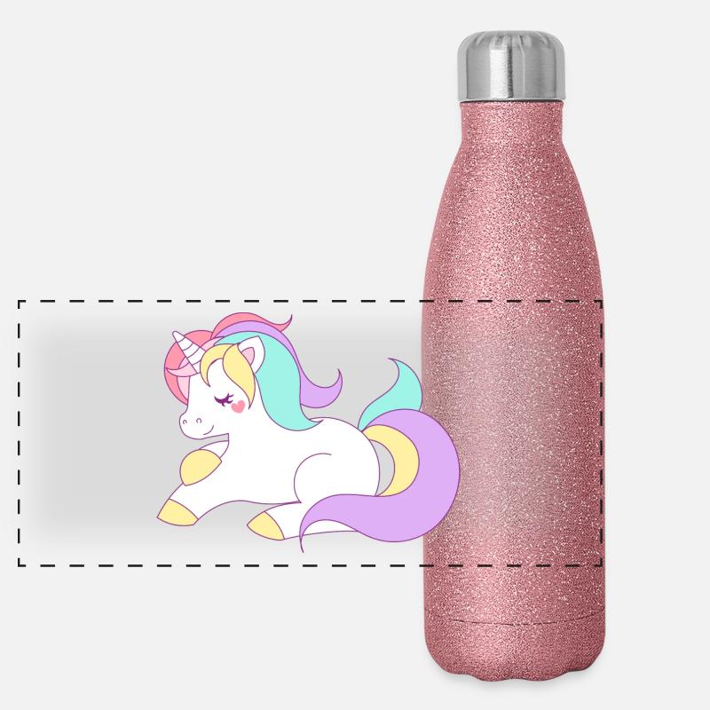 süßes Einhorn Pferd Pony Regenbogen - Panorama Glitzer Isolierflasche 500 ml - Pink Glitzer