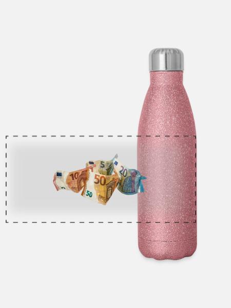 Euro-Geldscheine - Panorama Glitzer Isolierflasche 500 ml - Pink Glitzer