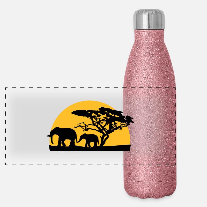 Sunset In Africa Tree And Elephants Panoramic Glitter Thermal Bottle 500 ml