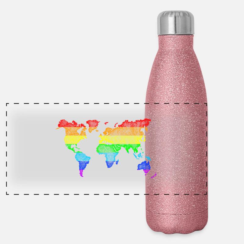 Weltkarte Dots Worldmap World Rainbow Panorama Glitzer Isolierflasche 500 ml