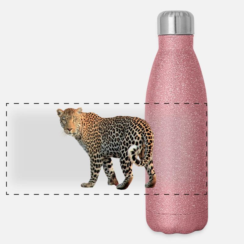 Leopard sehr charismatisch. Geschenkidee Panorama Glitzer Isolierflasche 500 ml
