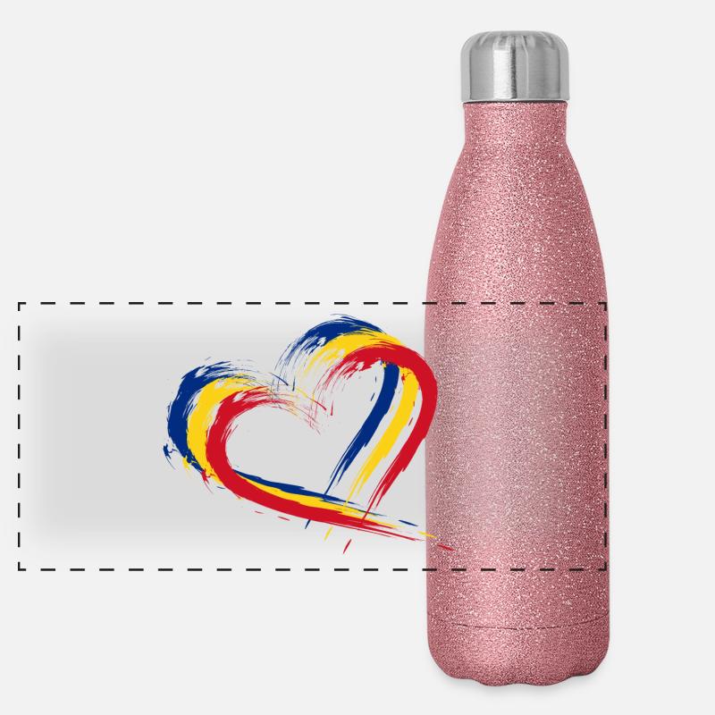 Drapeau, de, Romania., Roumanie, couleurs Gourde isotherme panoramique pailletée 500 ml