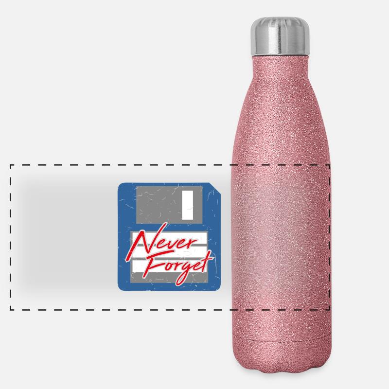 Never Forget Diskette Computer Memory PC Retro - Panoramic Glitter Thermal Bottle 500 ml - pink glitter