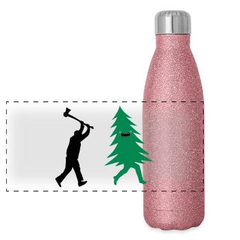 Lustiger Weihnachtsbaum vom Holzfäller Gejagt com - Panorama Glitzer Isolierflasche 500 ml - Pink Glitzer - Vorne