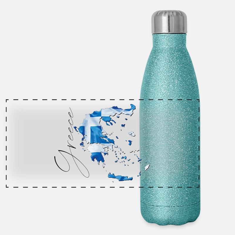 Greece Flag in Greece Map EN Panoramic Glitter Thermal Bottle 500 ml