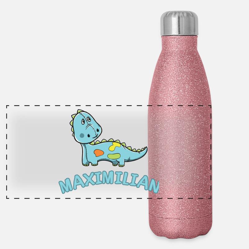 Dinosaurier lustig Kind Maximilian Geschenk Geburt Panorama Glitzer Isolierflasche 500 ml