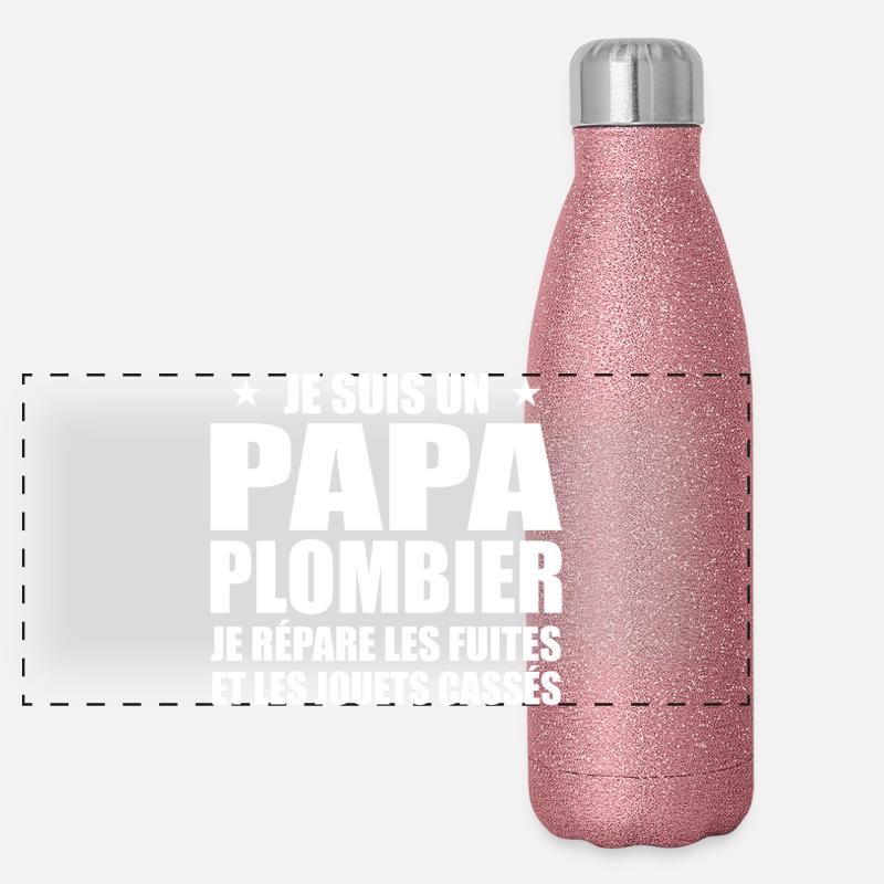 Klempner Papa, Geschenkidee zum Vatertag Panorama Glitzer Isolierflasche 500 ml