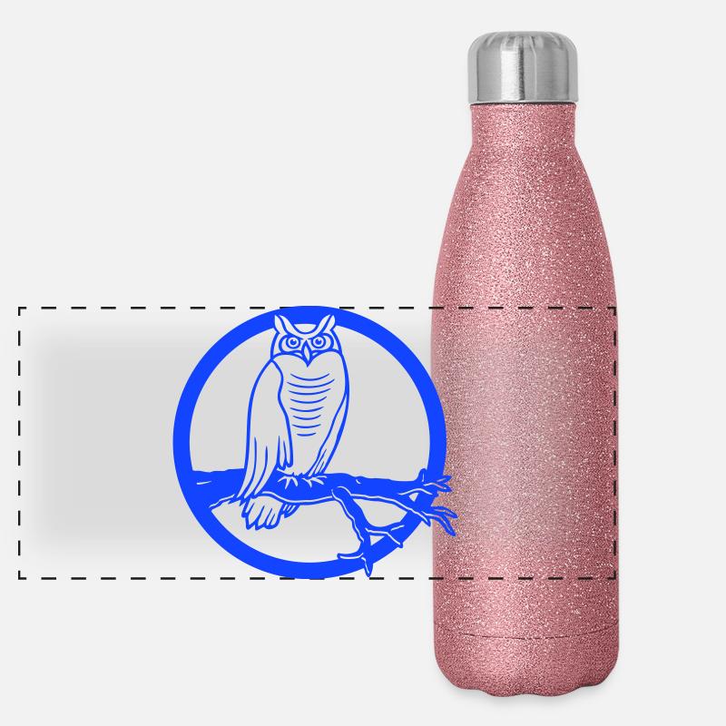 Owl Eagle Owl Branch Tree Forest Moon Night Full Moon Round Panoramic Glitter Thermal Bottle 500 ml
