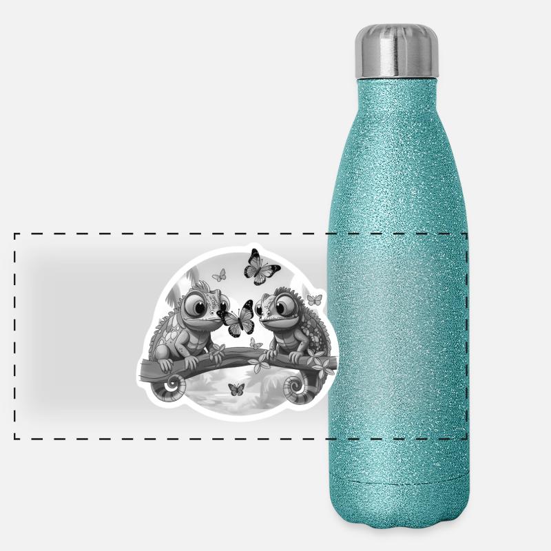Brustwarzen mit humorvollen Schmetterlingen Panorama Glitzer Isolierflasche 500 ml
