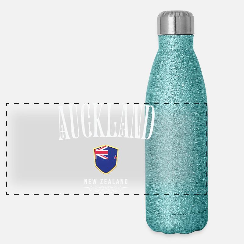 Auckland, Neuseeland, minimalistisches Design Panorama Glitzer Isolierflasche 500 ml