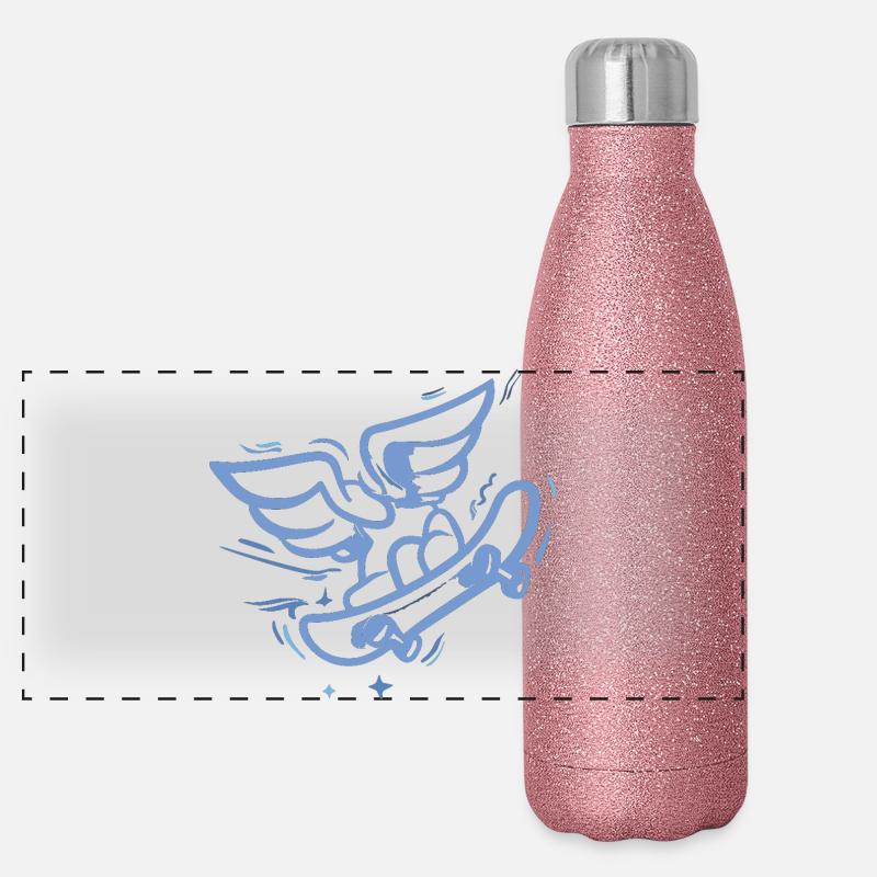 Wing Skateboard Heart Blue Panoramic Glitter Thermal Bottle 500 ml