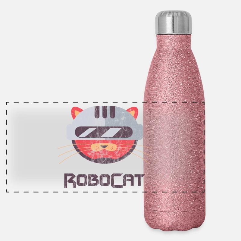 ROBOCAT - Katzen Kater Roboter Comicfigur Geschenk Panorama Glitzer Isolierflasche 500 ml