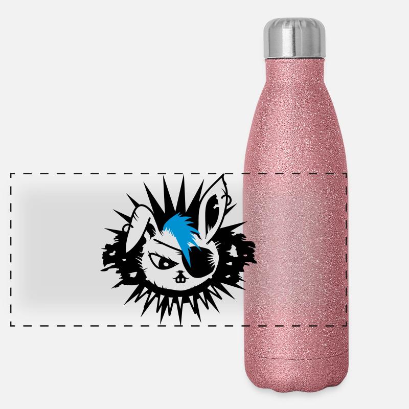 rabbit with an eye patch and a mohawk Panorama Glitzer Isolierflasche 500 ml