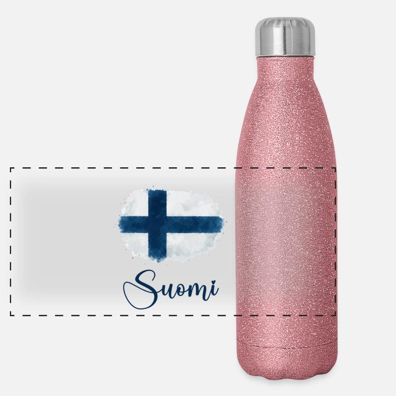 Drapeau de la Finlande Gourde isotherme panoramique pailletée 500 ml