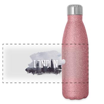 LONDON - Gourde isotherme panoramique pailletée 500 ml - paillettes roses - Devant
