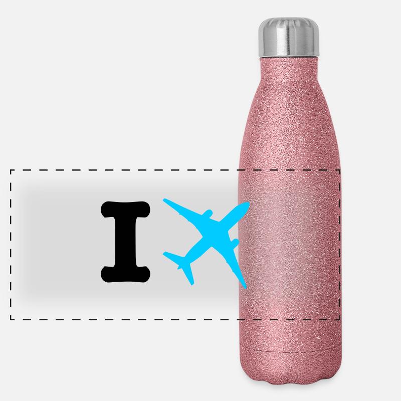 I fly - travel - Panoramic Glitter Thermal Bottle 500 ml - pink glitter