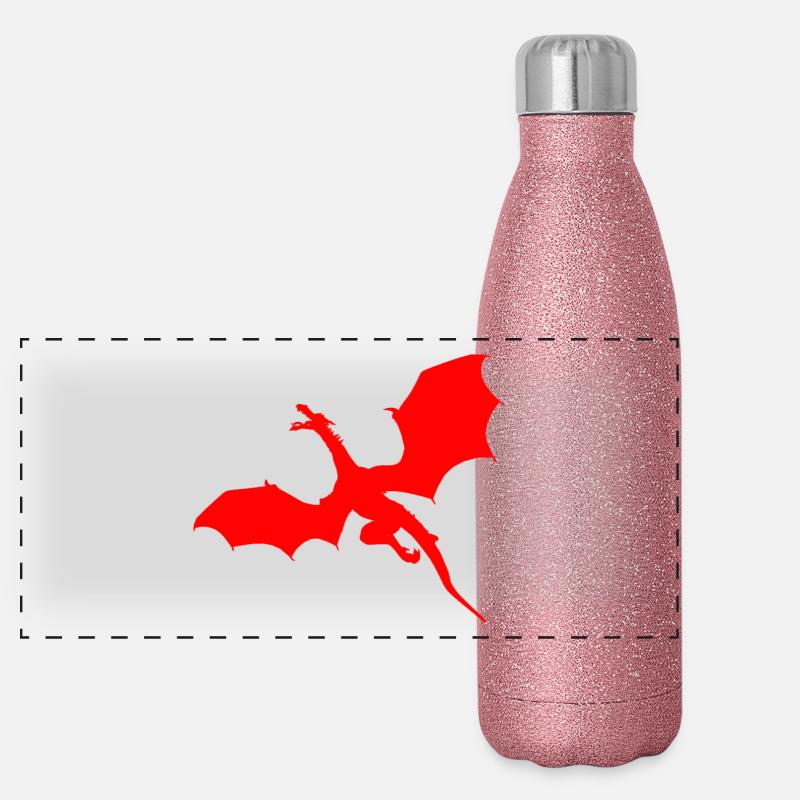 Red dragon motif Panoramic Glitter Thermal Bottle 500 ml