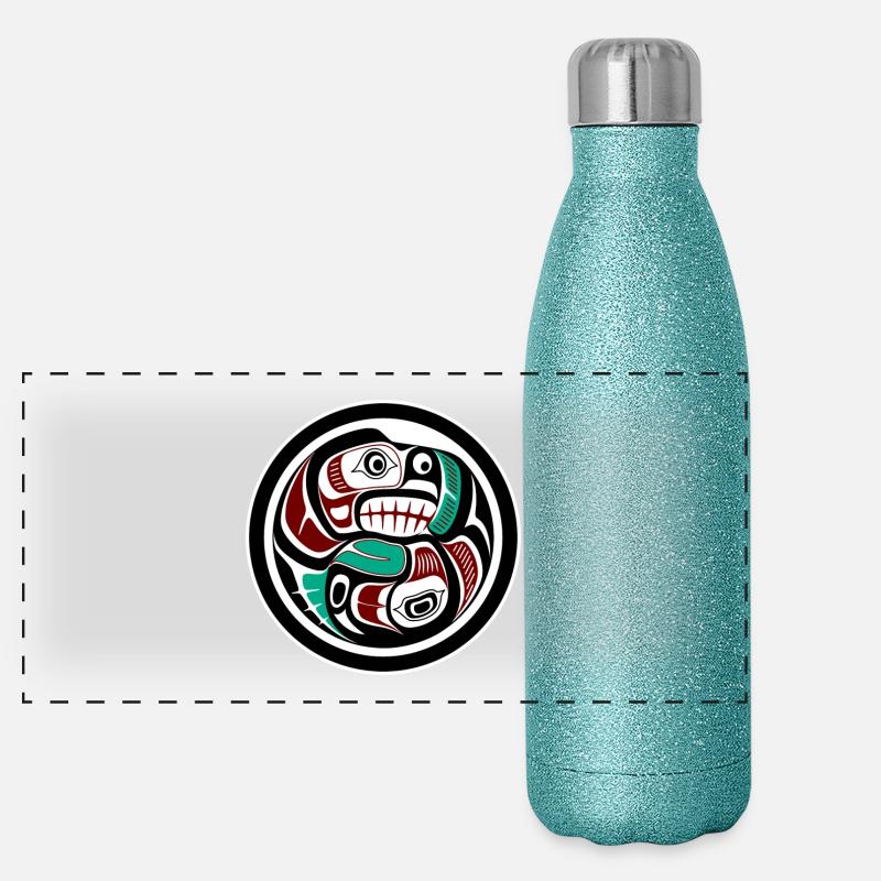 Northwest Pacific coast Otter chasing Salmon Panorama Glitzer Isolierflasche 500 ml