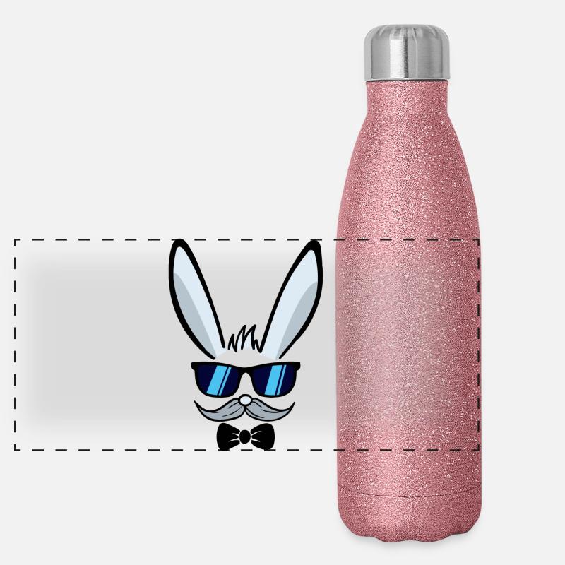 Il | Lapin de Pâques Visage Lapins de Pâques Joyeuses Pâques Gourde isotherme panoramique pailletée 500 ml