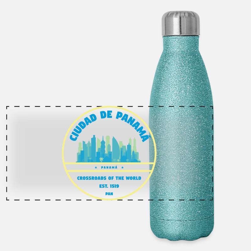 Panama Stadt-Skyline Emblem Panorama Glitzer Isolierflasche 500 ml