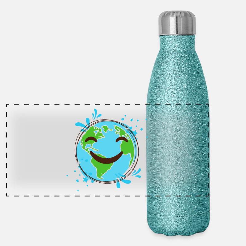 Terre Souriant design globe joyeux Gourde isotherme panoramique pailletée 500 ml