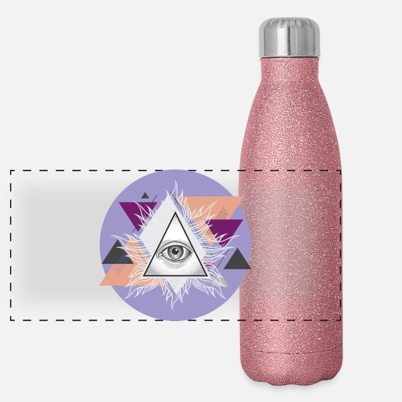 Geometric Triangular Eye with Auras Panoramic Glitter Thermal Bottle 500 ml