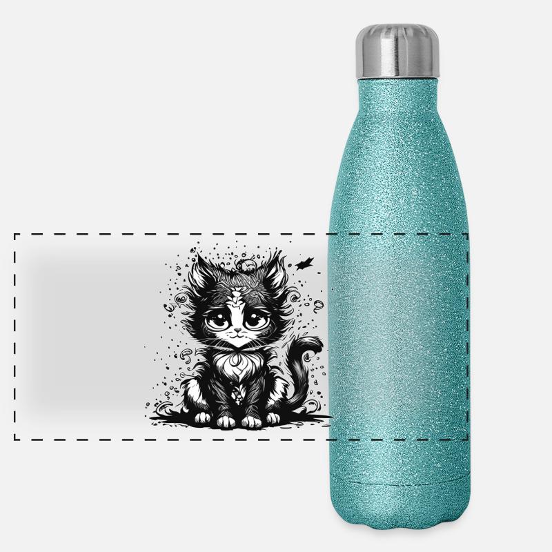 Träumende Manga Comic Katze Panorama Glitzer Isolierflasche 500 ml