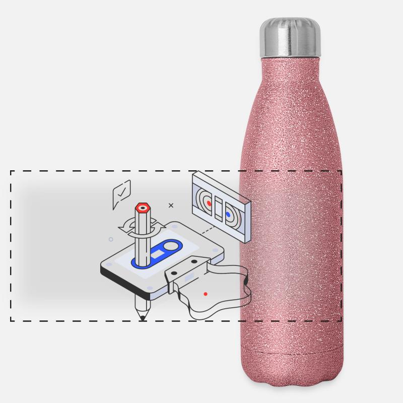 Retro, Vintage, Audio Cassette Panoramic Glitter Thermal Bottle 500 ml