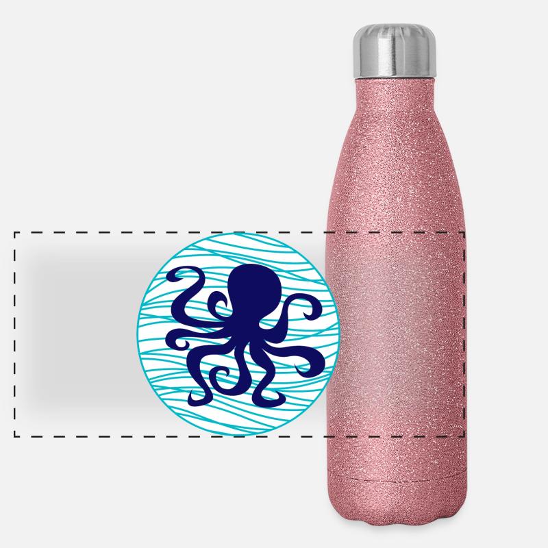 Octopus Water Squid Waves Lake Sea Maritime Panoramic Glitter Thermal Bottle 500 ml