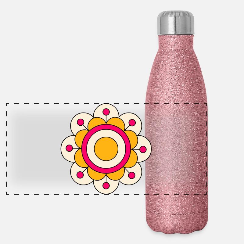 Fleur funky mignonne et colorée Gourde isotherme panoramique pailletée 500 ml