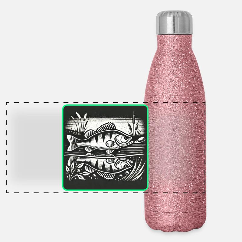 Design de poisson prédateur en forme de perche Gourde isotherme panoramique pailletée 500 ml