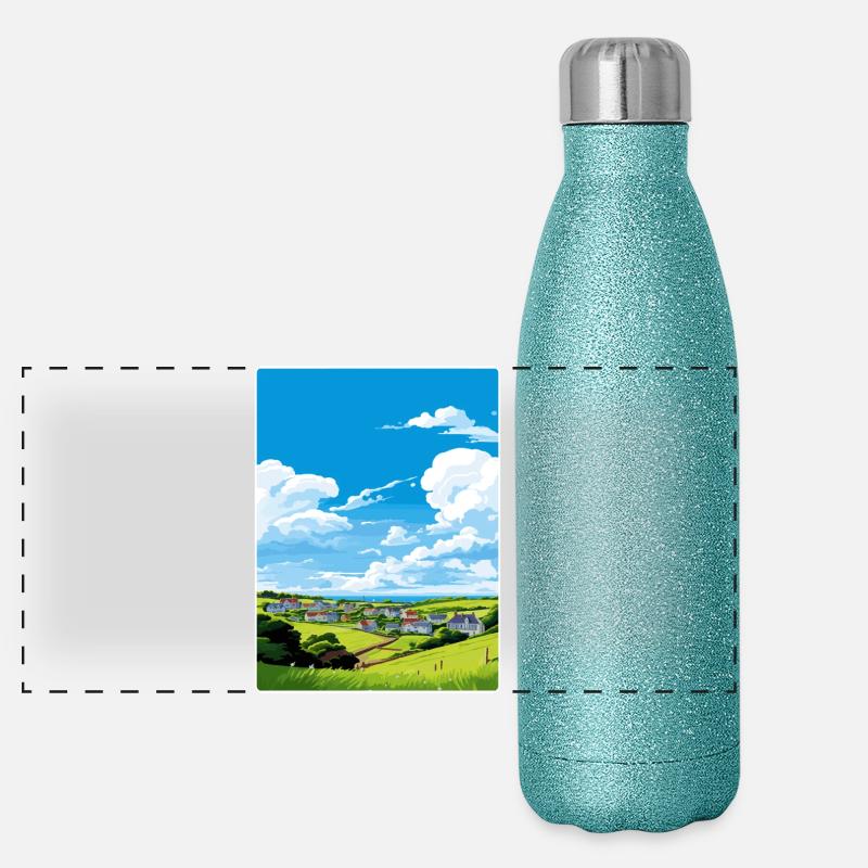Crantock, Cornouailles, Angleterre, Affiche de voyage, Souvenir Gourde isotherme panoramique pailletée 500 ml