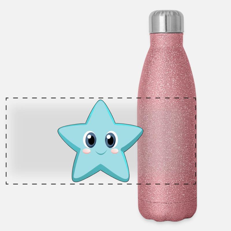 Fröhlicher und lächelnder Seestern (v02) - Panorama Glitzer Isolierflasche 500 ml - Pink Glitzer