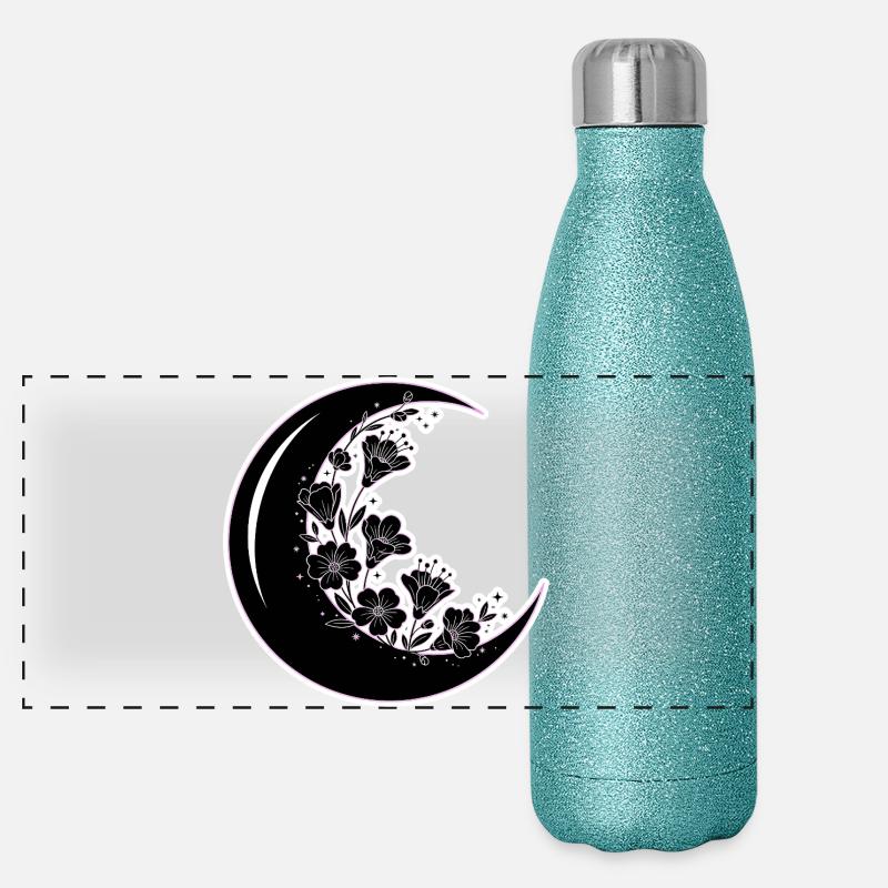 Floral Moon Phase Illustration Panoramic Glitter Thermal Bottle 500 ml