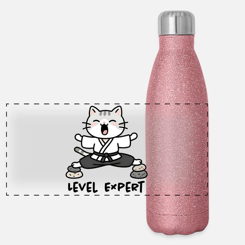 Chat Sensei Karaté Zen Gourde isotherme panoramique pailletée 500 ml