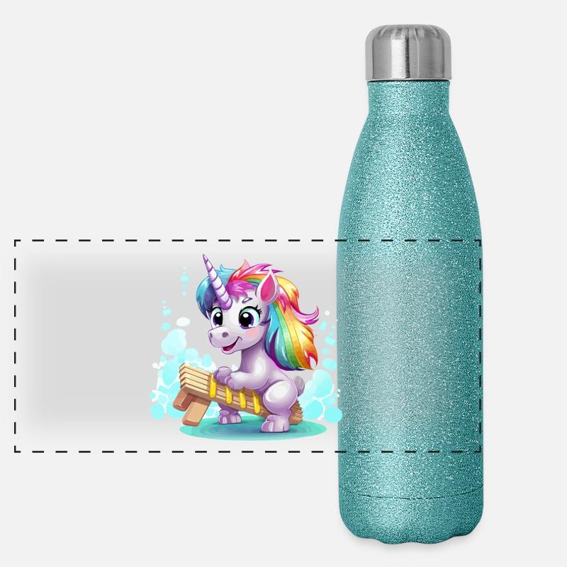 Regenbogen Einhorn Schlitten Panorama Glitzer Isolierflasche 500 ml