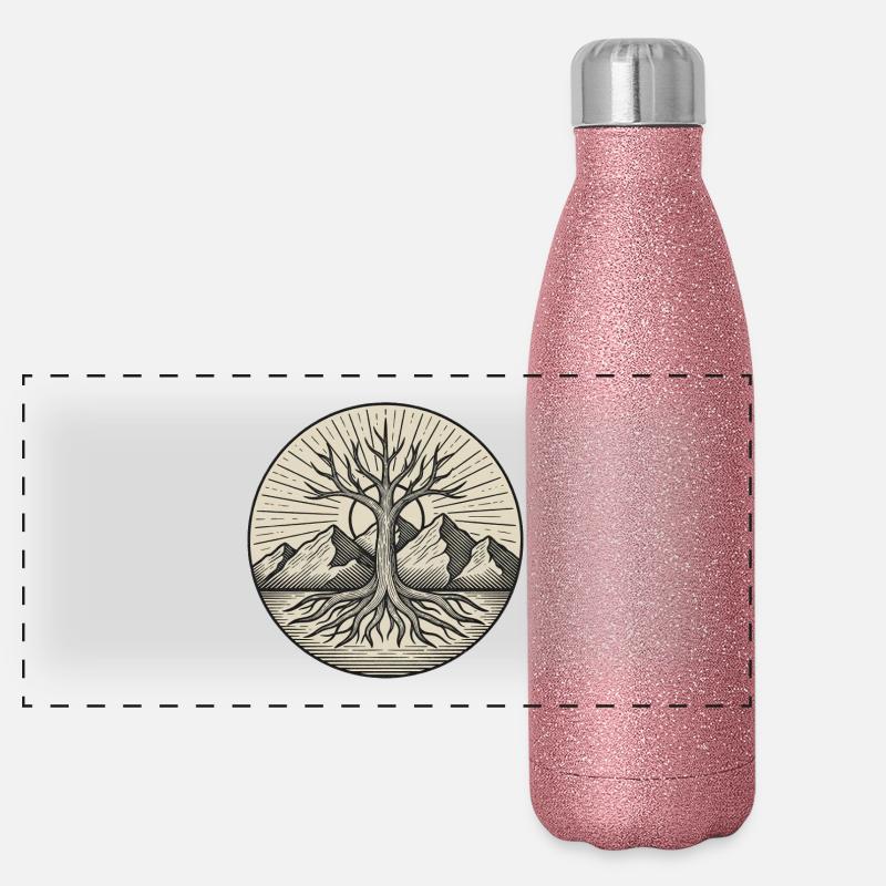 Baum des Lebens Panorama Glitzer Isolierflasche 500 ml