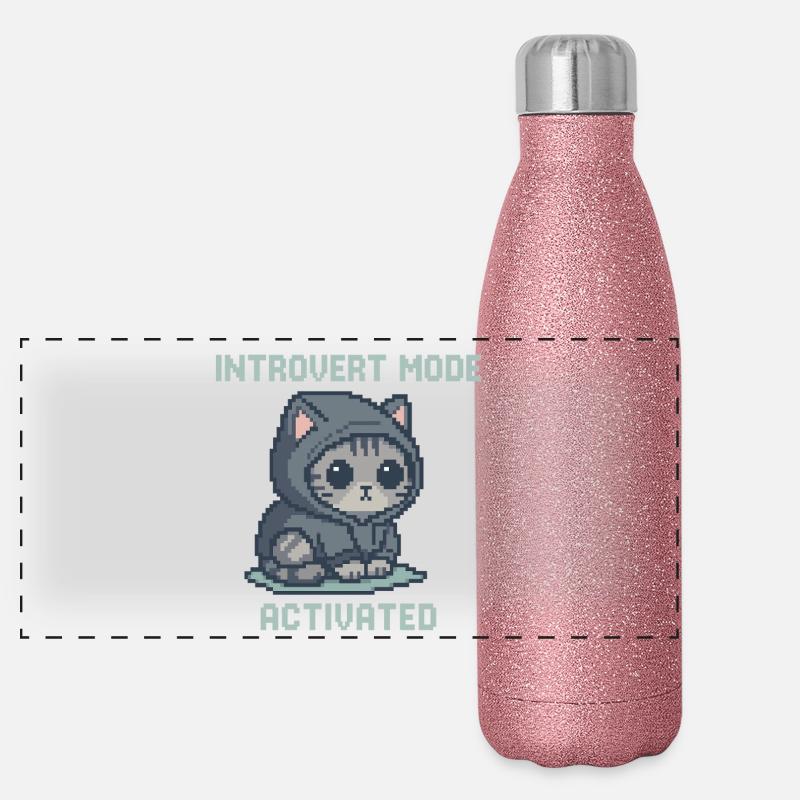 Mode Introverti – Chat à capuche dans le style Pixel Gourde isotherme panoramique pailletée 500 ml