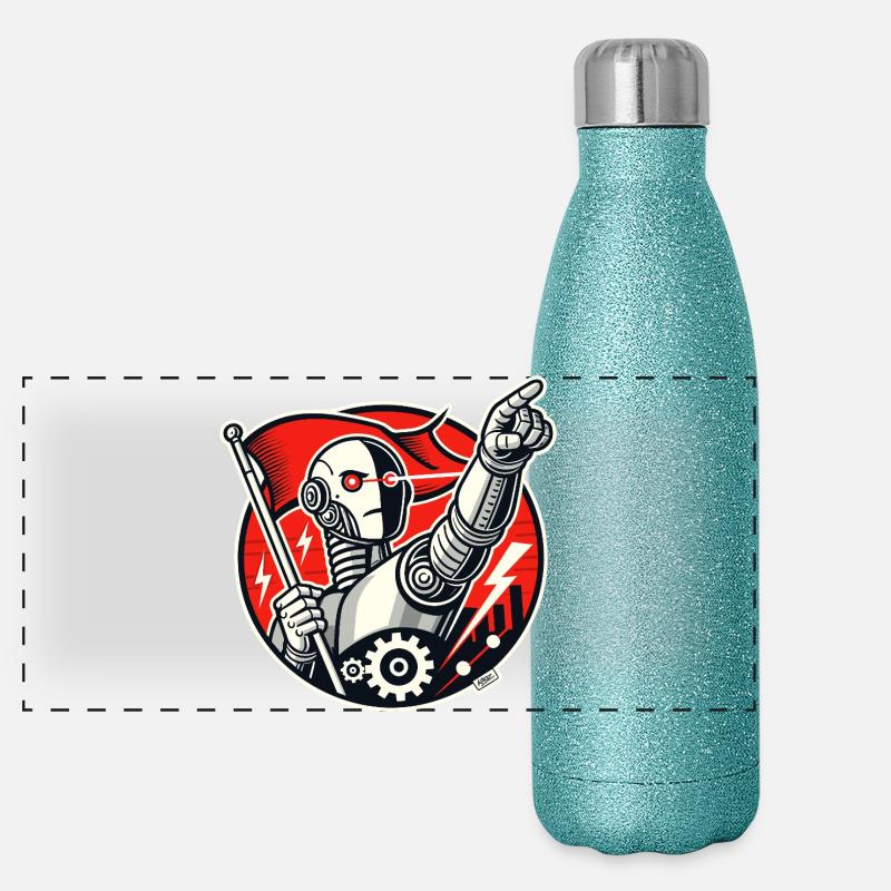 Robot avec drapeau et bras tendu Gourde isotherme panoramique pailletée 500 ml