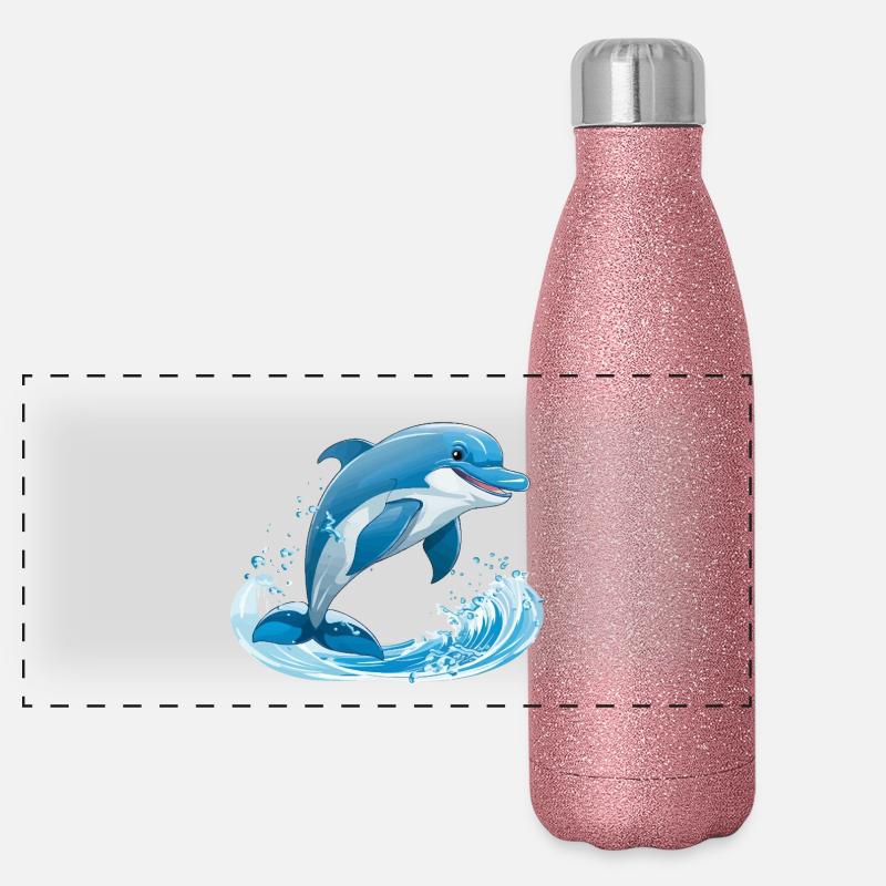 Dolphin Hydropower Illustration - Panoramic Glitter Thermal Bottle 500 ml - pink glitter