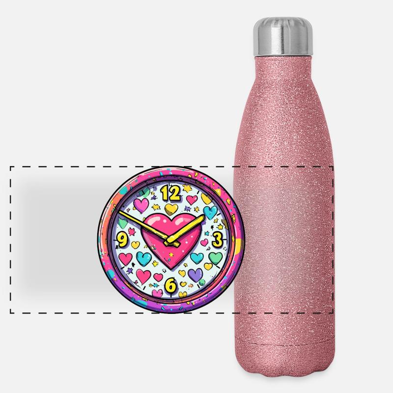 HerzZeit Uhr: Bunte Neonfarben Panorama Glitzer Isolierflasche 500 ml