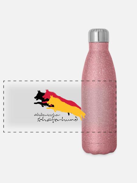 altdeutscher schäferhund - Panorama Glitzer Isolierflasche 500 ml - Pink Glitzer - Vorne
