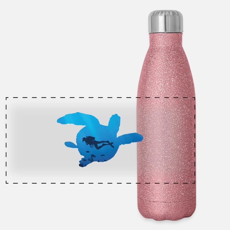 Schildkröte und Taucher Panorama Glitzer Isolierflasche 500 ml
