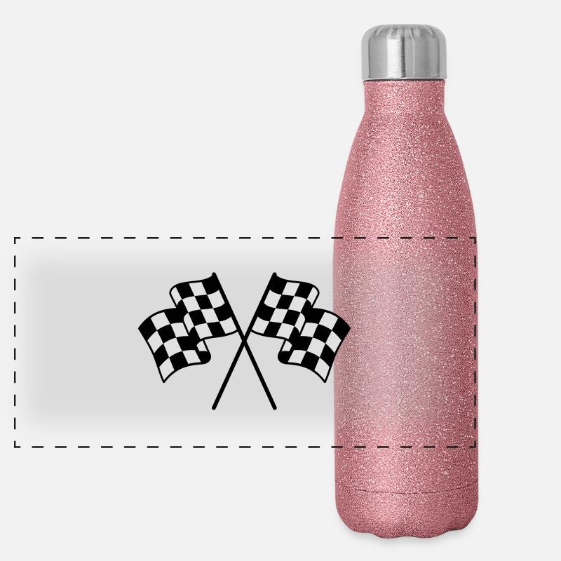Checkered Flags 2 color - Panoramic Glitter Thermal Bottle 500 ml - pink glitter