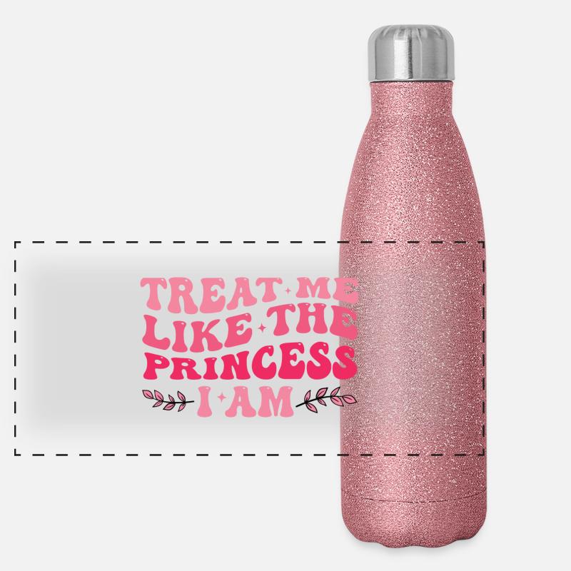 Behandle mich wie die Prinzessin, ich bin ein lila süßes Mädchen Panorama Glitzer Isolierflasche 500 ml